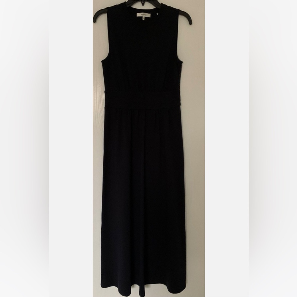 New FRAME Organic Cotton Midi or Maxi Jersey Dress in Navy Blue XS